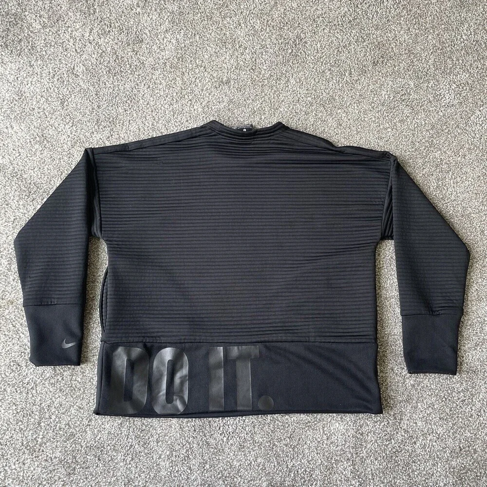 Nike Sweatshirt Womens Size Small Black Double Knit Crewneck Ribbed CD8991-010